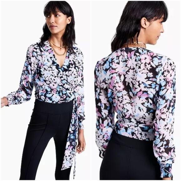 NWT Bar III Farah Botanical Wrap Top - Picture 1 of 9